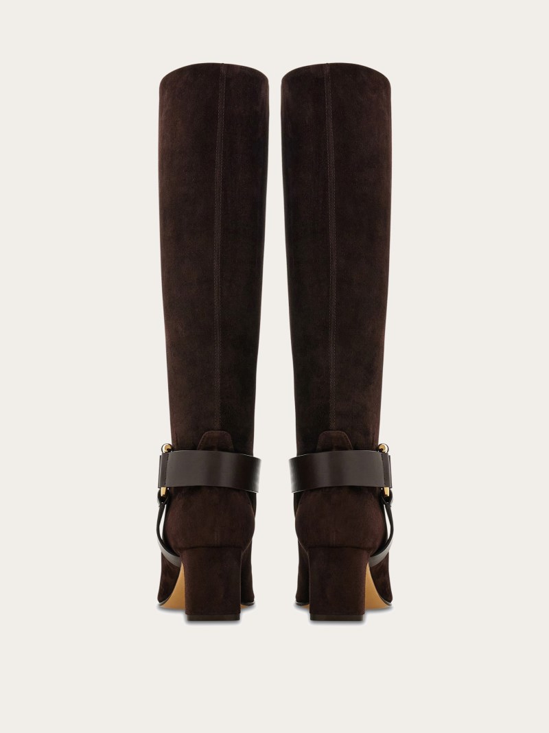 Ferragamo | Women's Gancini Ornament Knee High Boot - Dark Brown