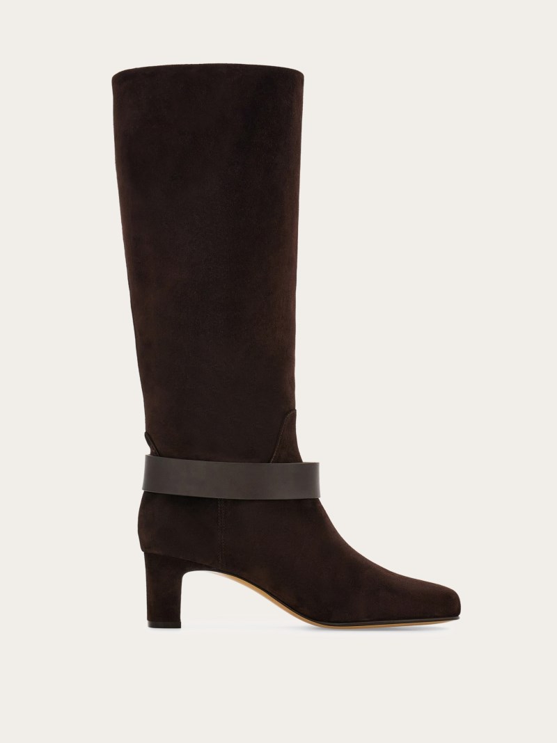 Ferragamo | Women's Gancini Ornament Knee High Boot - Dark Brown