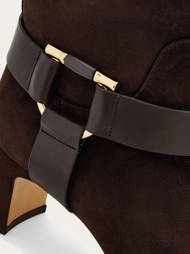 Ferragamo | Women's Gancini Ornament Knee High Boot - Dark Brown