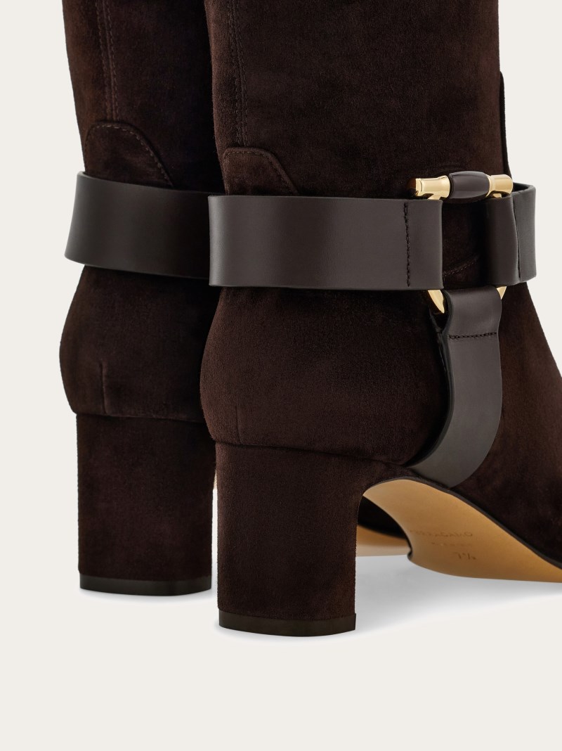 Ferragamo | Women's Gancini Ornament Knee High Boot - Dark Brown