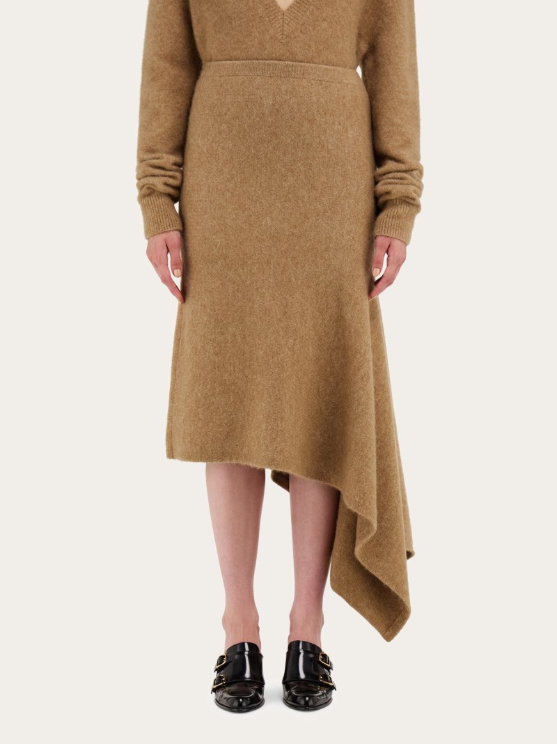 Ferragamo | Women's Asymmetric Alpaca And Silk Blend Skirt - Nude