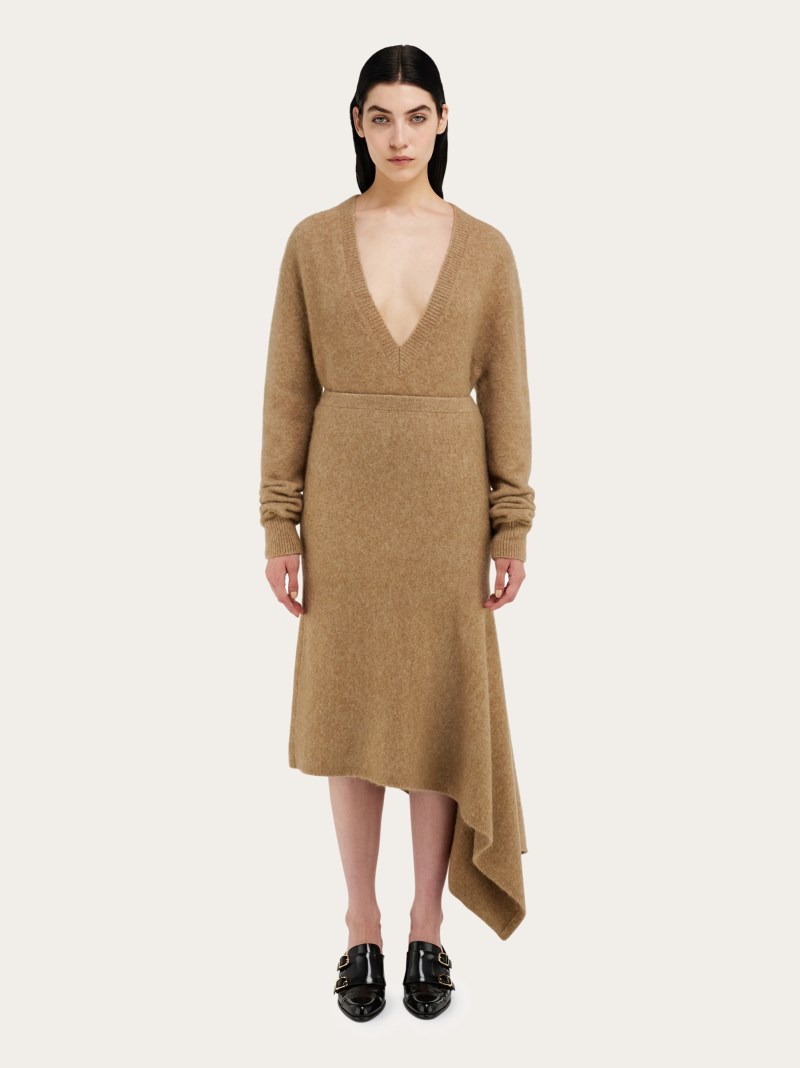 Ferragamo | Women's Asymmetric Alpaca And Silk Blend Skirt - Nude
