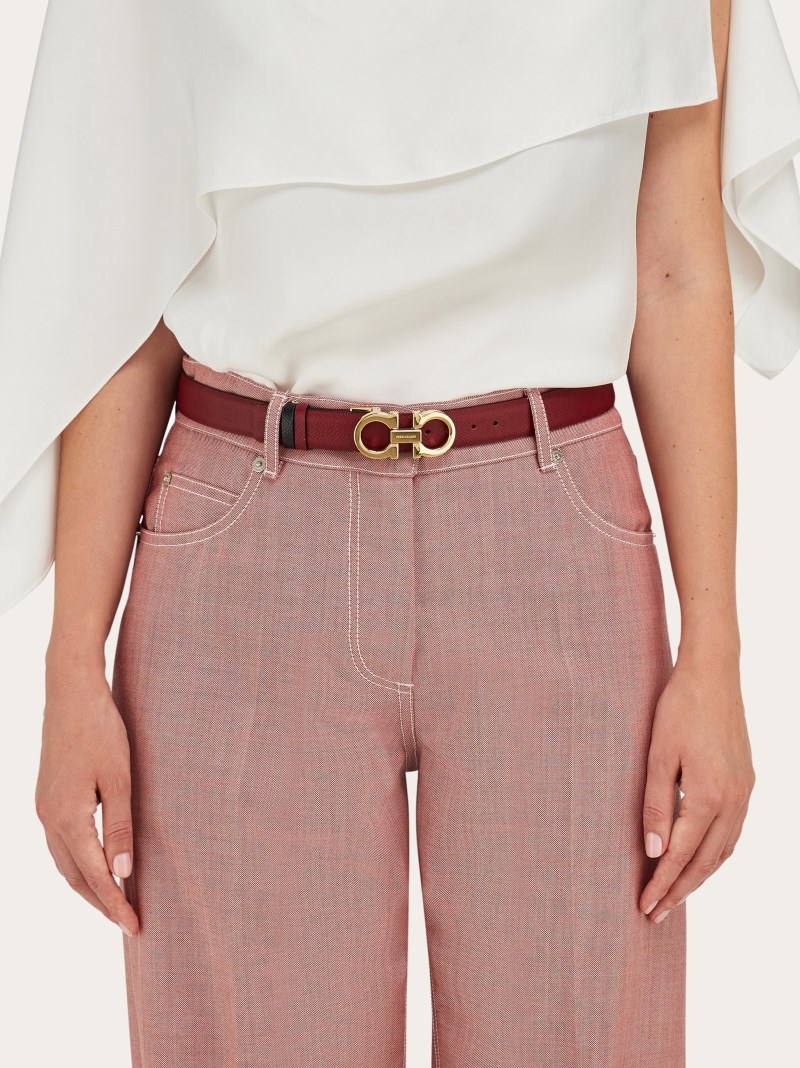 Ferragamo | Women's Adjustable And Reversible Gancini Belt - Burgundy/Black