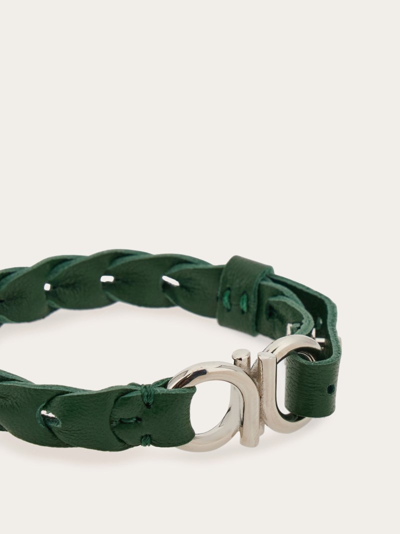 Ferragamo | Men's Braided Gancini Bracelet - Forest Green