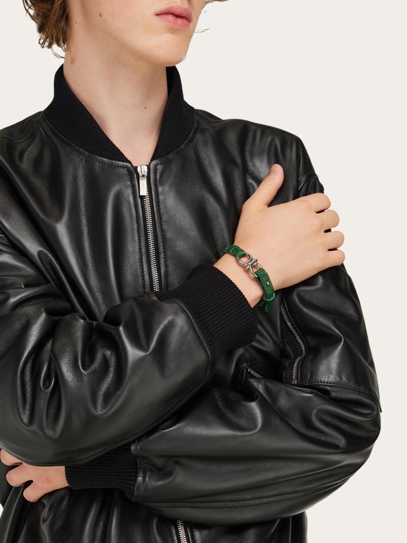 Ferragamo | Men's Braided Gancini Bracelet - Forest Green