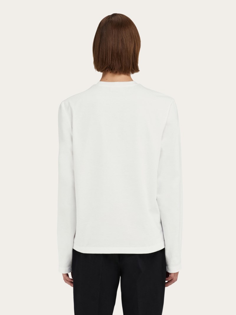 Ferragamo | Men's Long Sleeved T-Shirt With Embroidered Logo - White/Black/Red