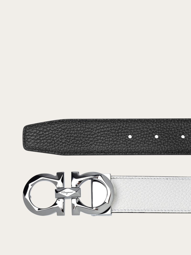 Ferragamo | Men's Reversible And Adjustable Gancini Belt - Optic White/Black