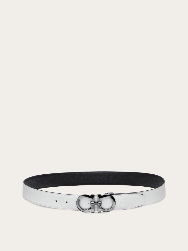 Ferragamo | Men's Reversible And Adjustable Gancini Belt - Optic White/Black