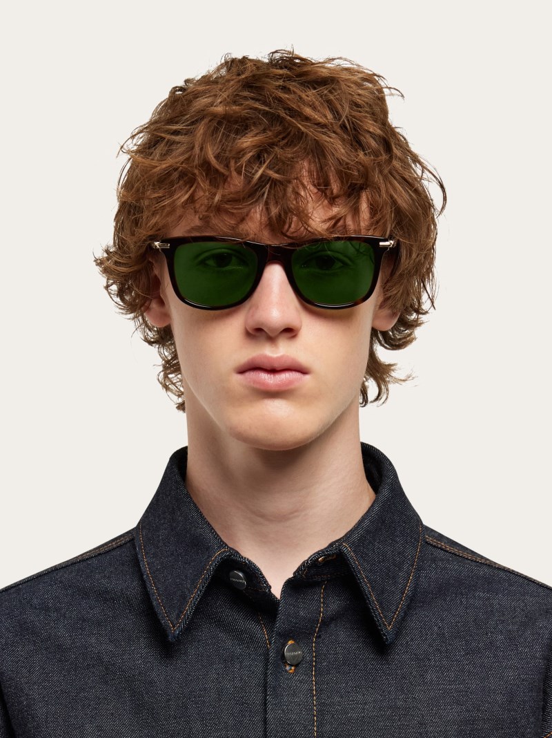 Ferragamo | Men's Sunglasses - Dark Tortoiseshell/Green