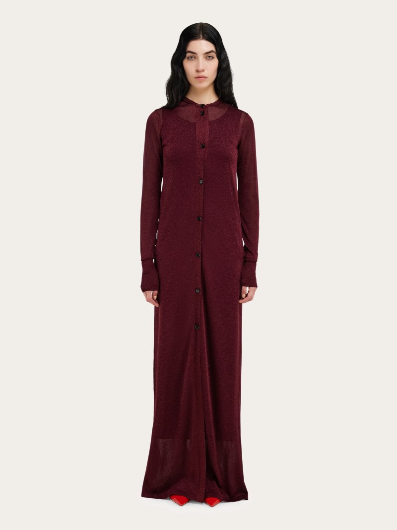 Ferragamo | Women's Lurex Longline Cardigan - Oxblood Lurex