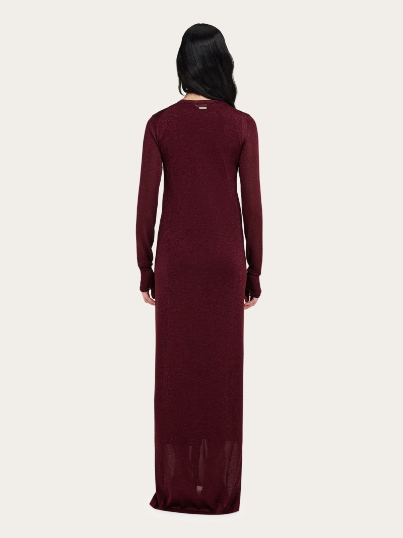 Ferragamo | Women's Lurex Longline Cardigan - Oxblood Lurex