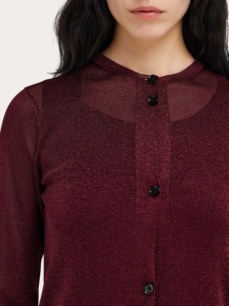 Ferragamo | Women's Lurex Longline Cardigan - Oxblood Lurex
