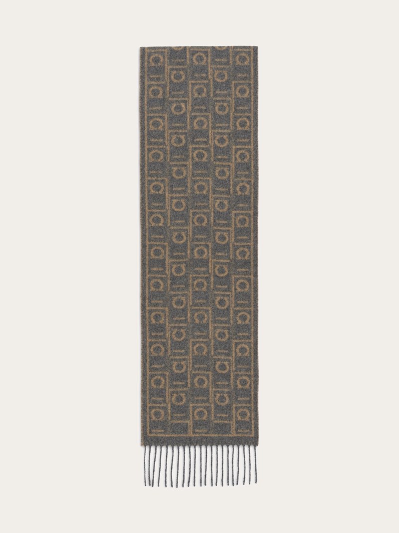 Ferragamo | Men's Monogram Scarf - Grey/Camel