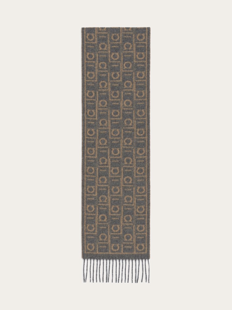 Ferragamo | Men's Monogram Scarf - Grey/Camel