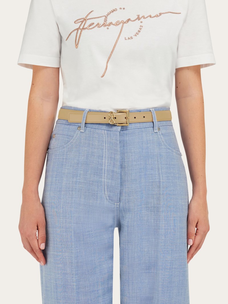 Ferragamo | Women's Double Gancini Fixed Belt - Stone
