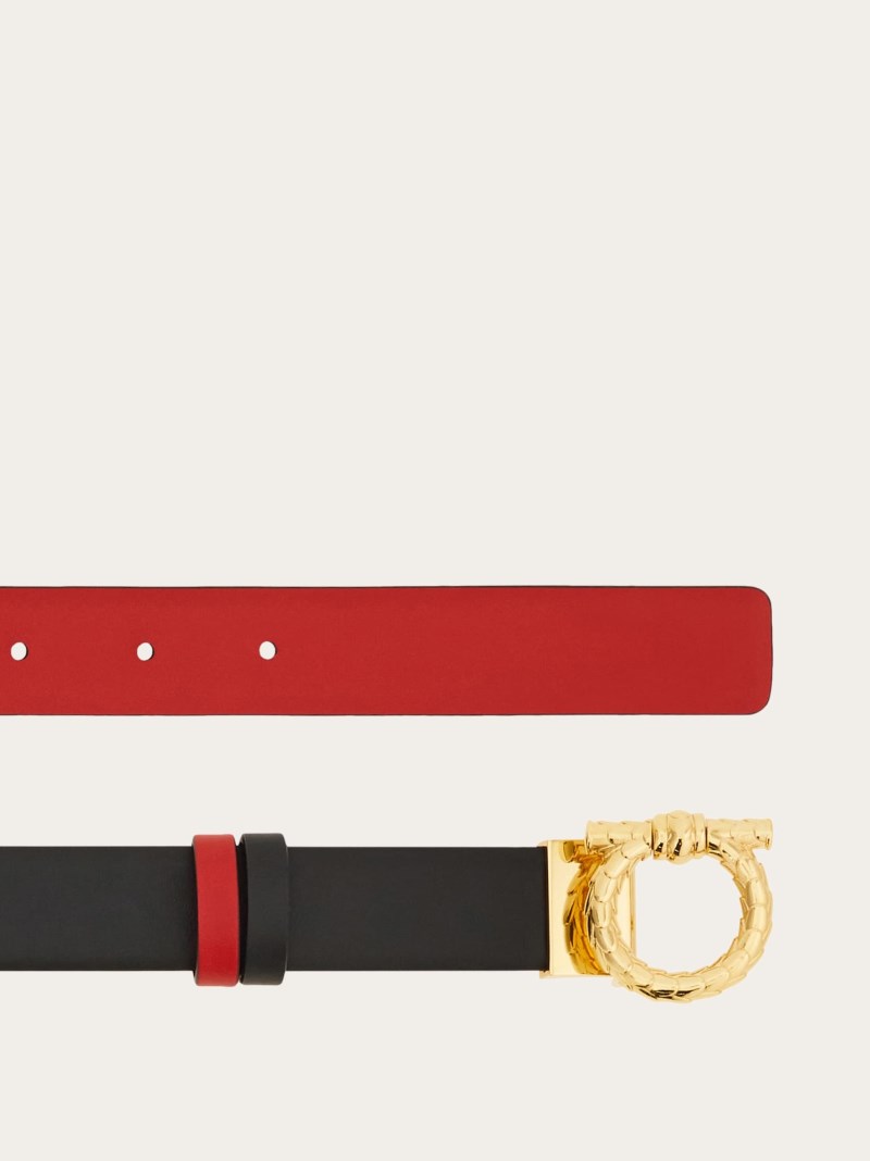 Ferragamo | Women's Adjustable And Reversible Gancini Belt - Black/Flame Red