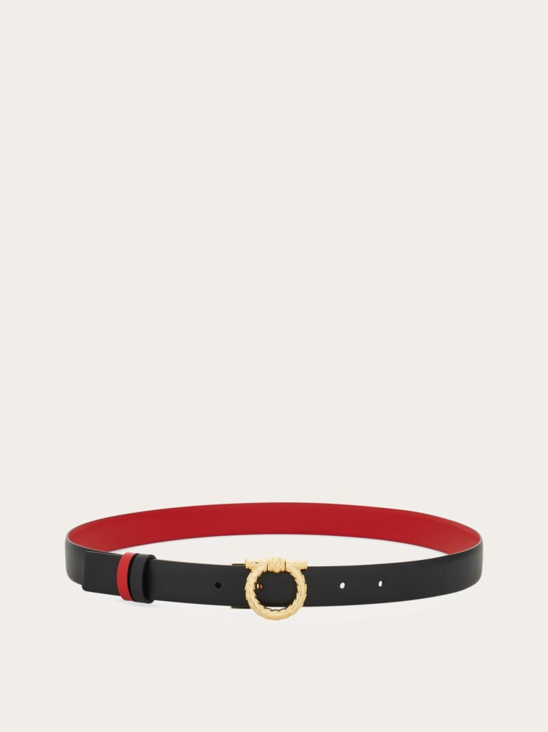 Ferragamo | Women's Adjustable And Reversible Gancini Belt - Black/Flame Red