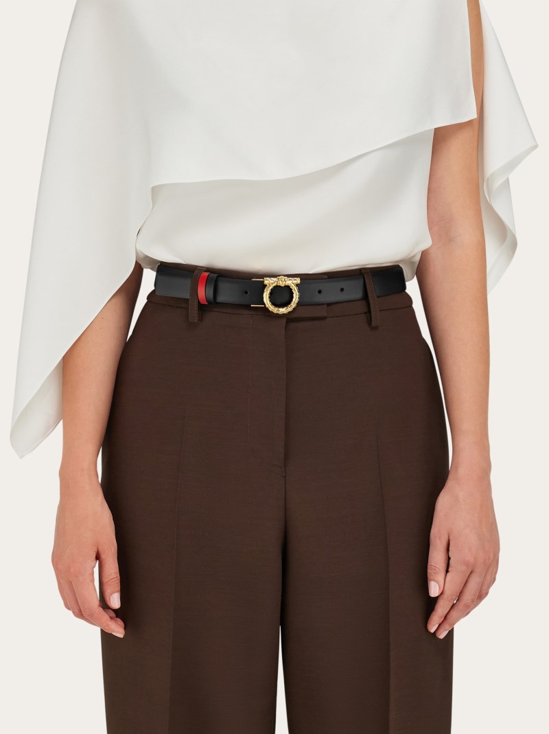 Ferragamo | Women's Adjustable And Reversible Gancini Belt - Black/Flame Red