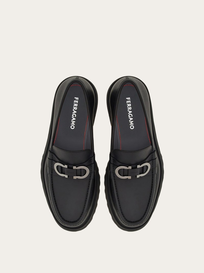 Ferragamo | Men's Moccasin With Gancini Ornament - Black