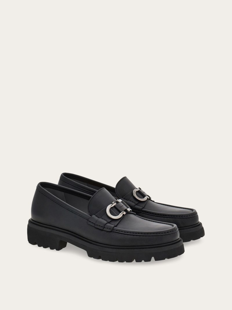 Ferragamo | Men's Moccasin With Gancini Ornament - Black