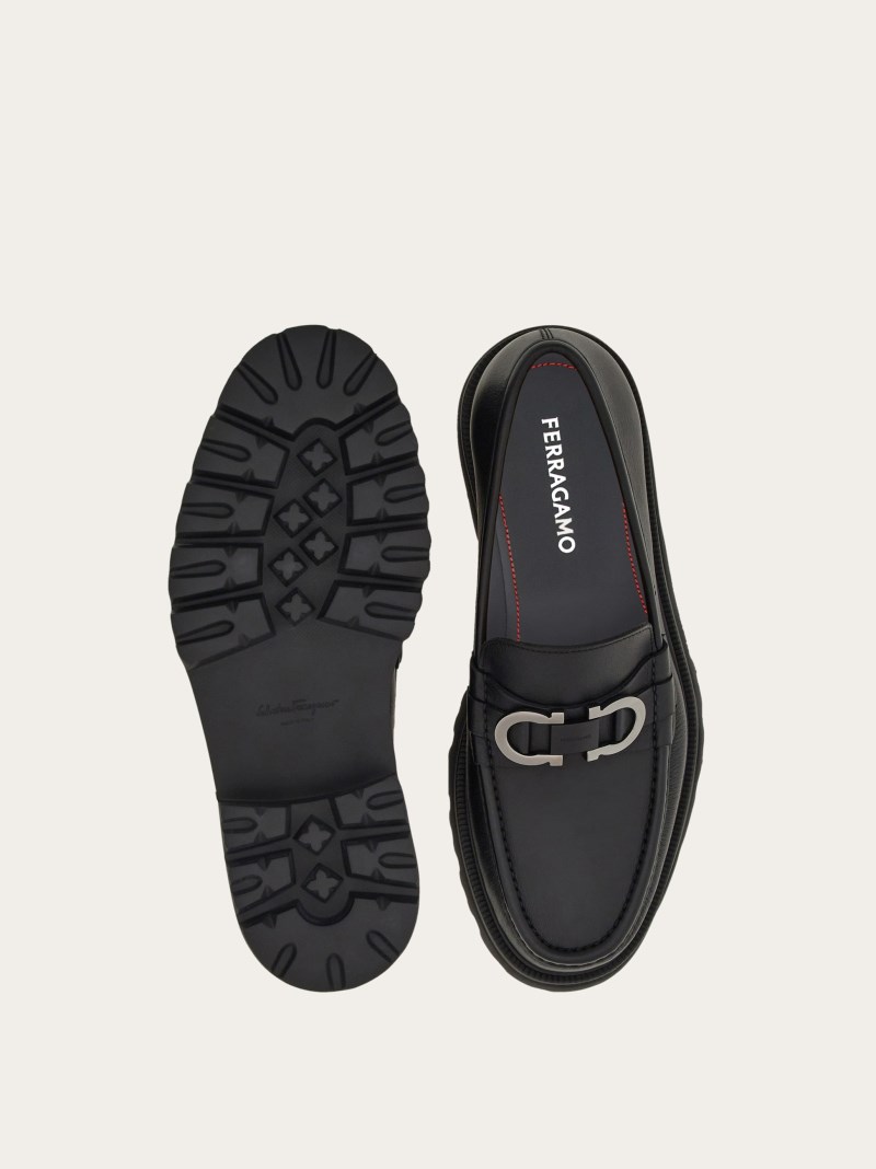 Ferragamo | Men's Moccasin With Gancini Ornament - Black