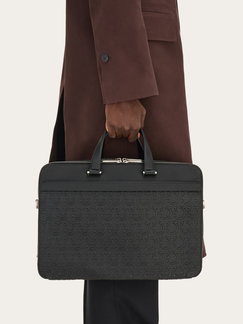 Ferragamo | Men's Embossed Gancini Business Bag - Black