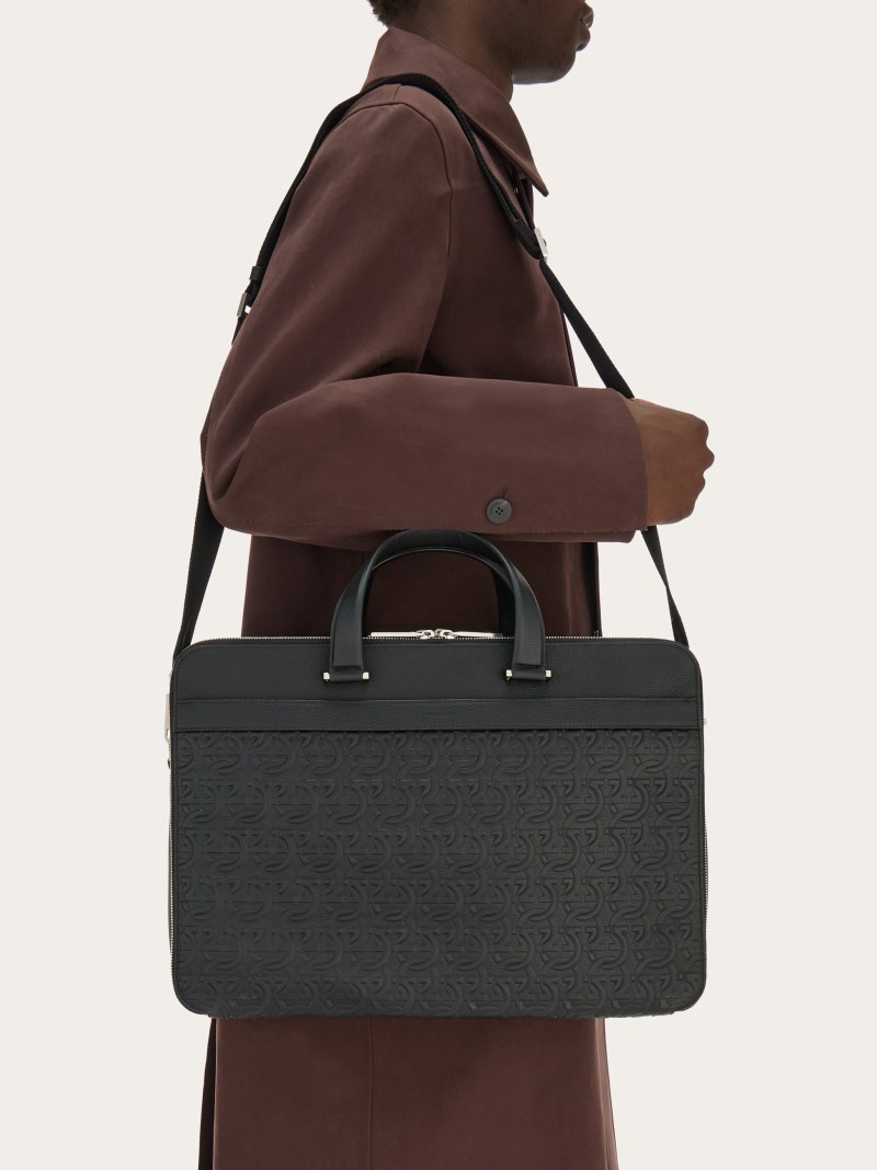 Ferragamo | Men's Embossed Gancini Business Bag - Black