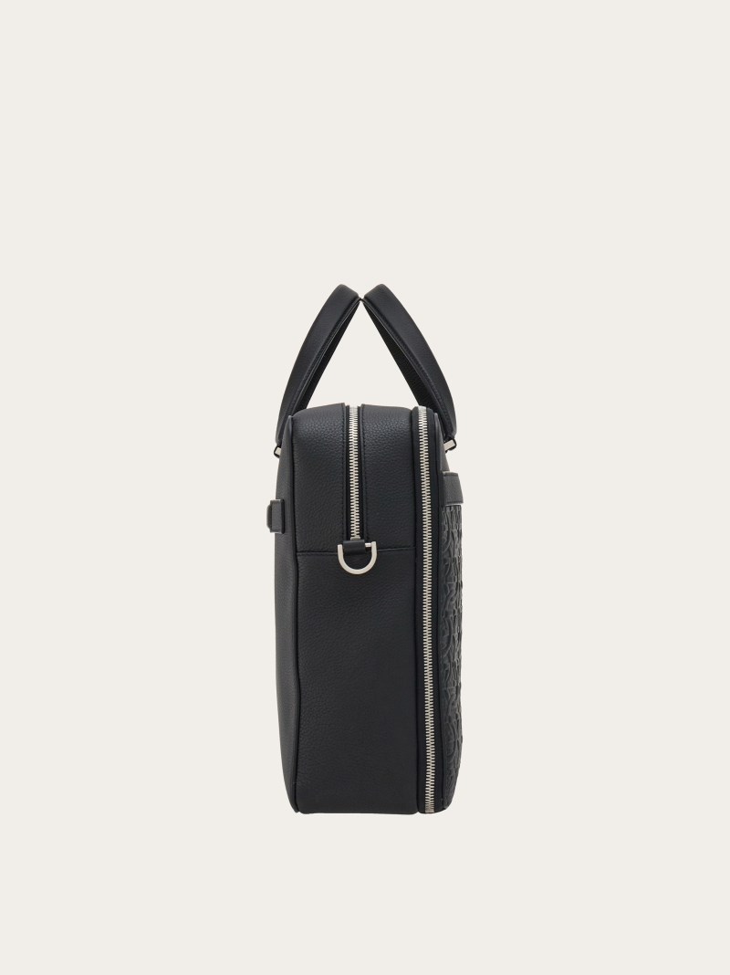Ferragamo | Men's Embossed Gancini Business Bag - Black