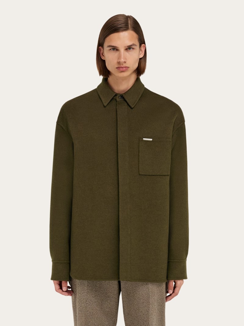 Ferragamo | Men's Cashmere-Blend Over Shirt - Olive Green