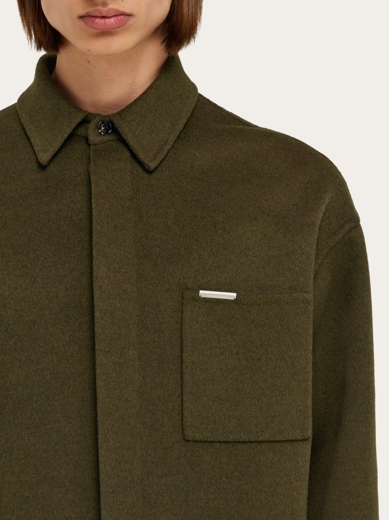 Ferragamo | Men's Cashmere-Blend Over Shirt - Olive Green