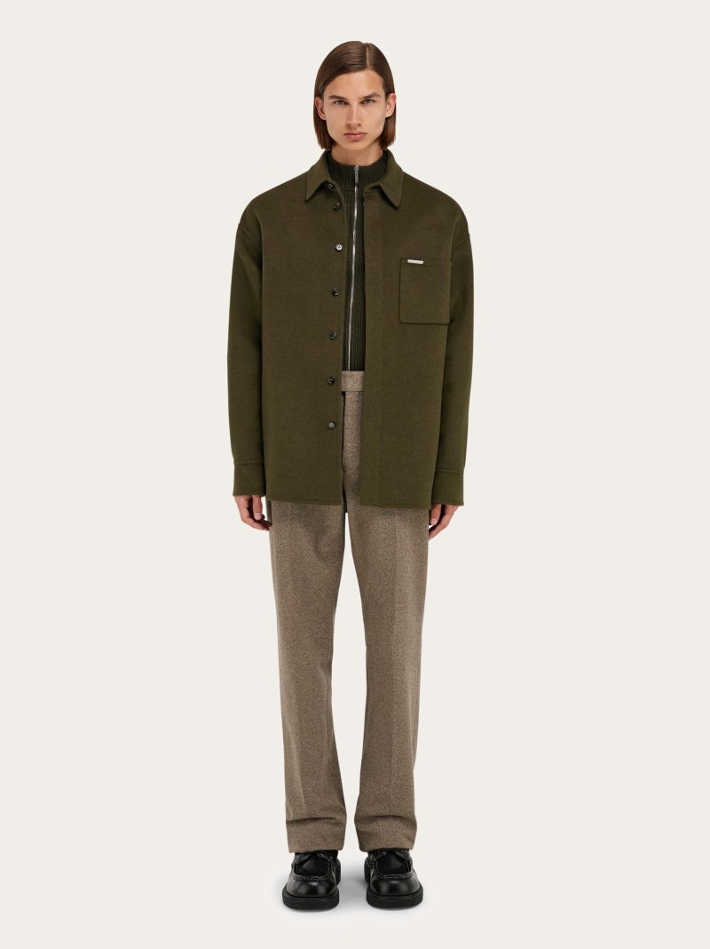 Ferragamo | Men's Cashmere-Blend Over Shirt - Olive Green
