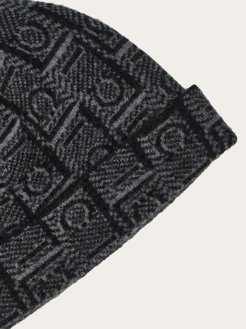 Ferragamo | Men's Monogram Beanie - Black/Anthracite