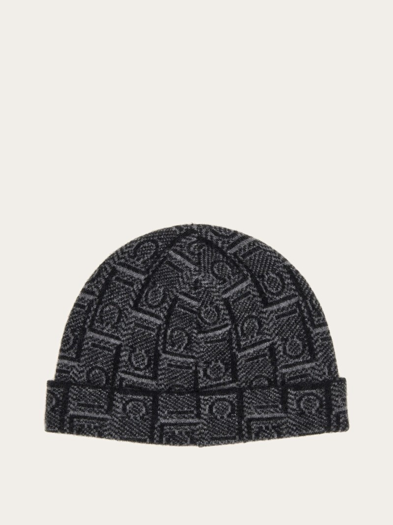 Ferragamo | Men's Monogram Beanie - Black/Anthracite