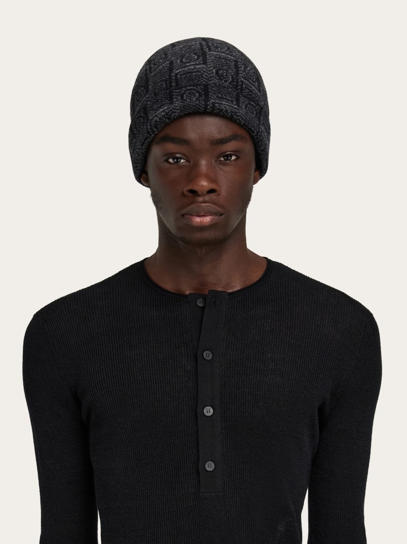 Ferragamo | Men's Monogram Beanie - Black/Anthracite