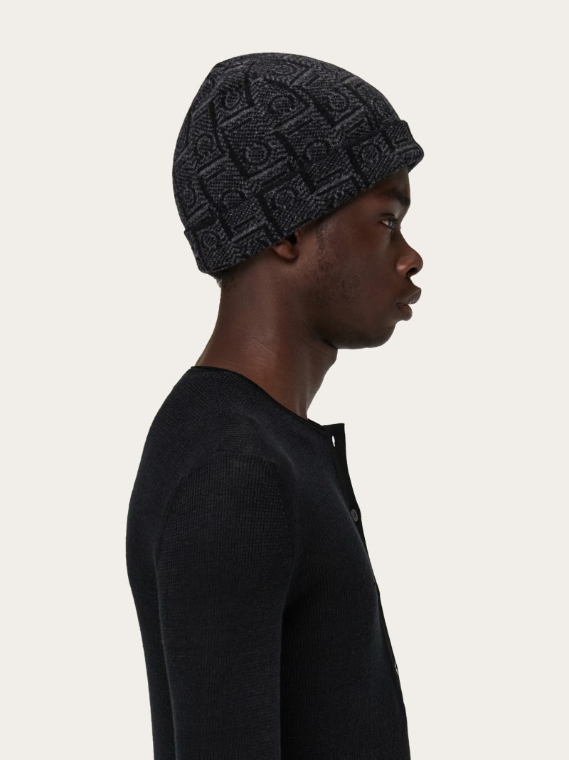 Ferragamo | Men's Monogram Beanie - Black/Anthracite