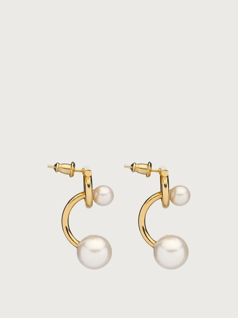 Ferragamo | Women's Gancini Earrings With Synthetic Pearls - Gold