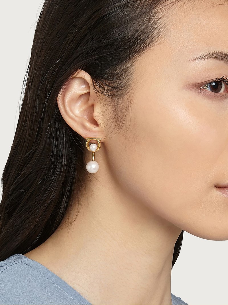 Ferragamo | Women's Gancini Earrings With Synthetic Pearls - Gold