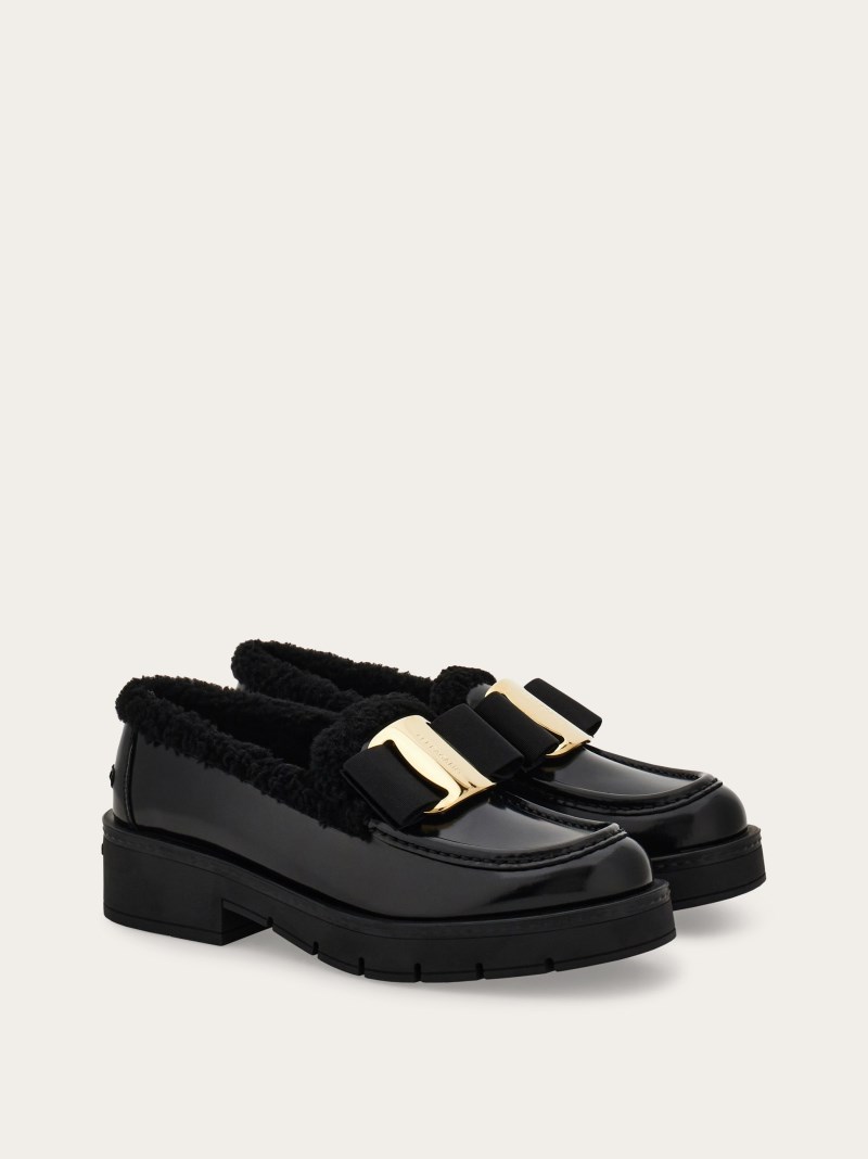 Ferragamo | Women's Merino Wool Lined Vara Bow Loafer - Black