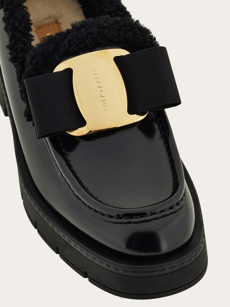 Ferragamo | Women's Merino Wool Lined Vara Bow Loafer - Black