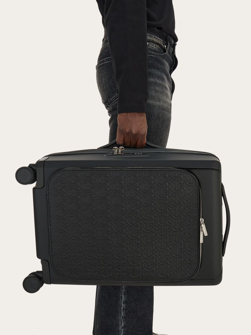 Ferragamo | Men's Trolley With Embossed Gancini Pattern - Black