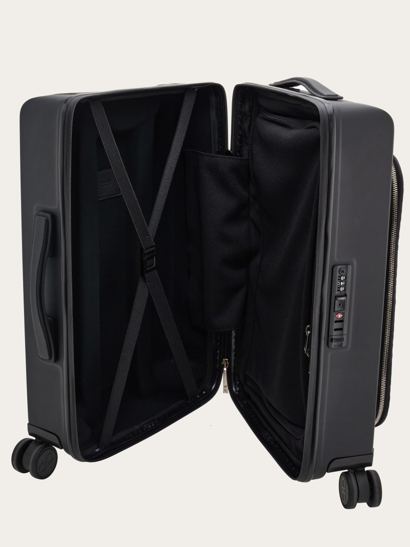 Ferragamo | Men's Trolley With Embossed Gancini Pattern - Black