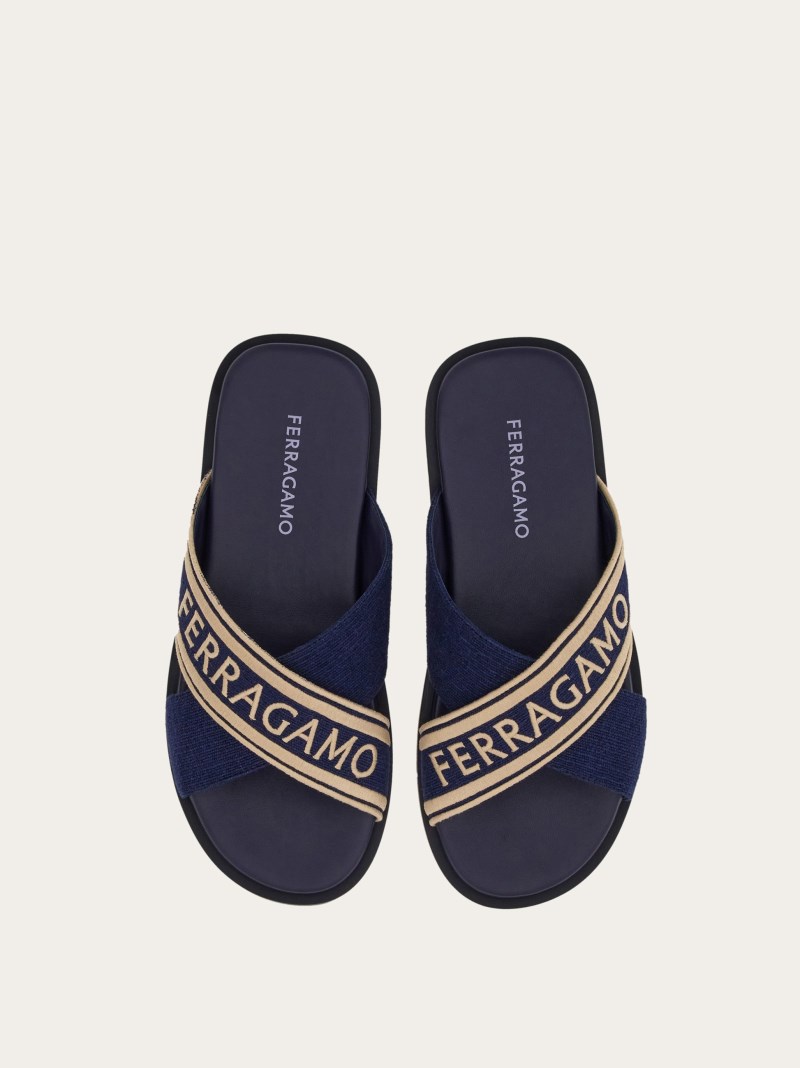 Ferragamo | Men's Sandal With Crossover Straps - Midnight Blue