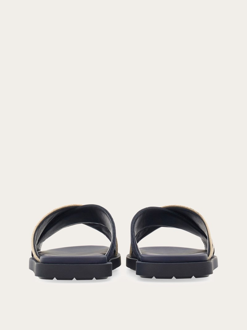 Ferragamo | Men's Sandal With Crossover Straps - Midnight Blue