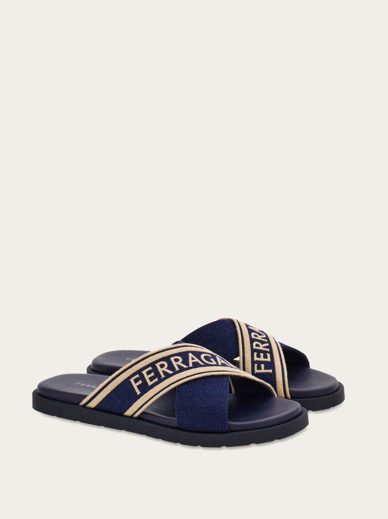 Ferragamo | Men's Sandal With Crossover Straps - Midnight Blue