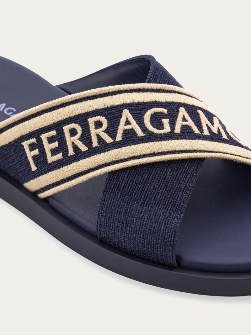 Ferragamo | Men's Sandal With Crossover Straps - Midnight Blue