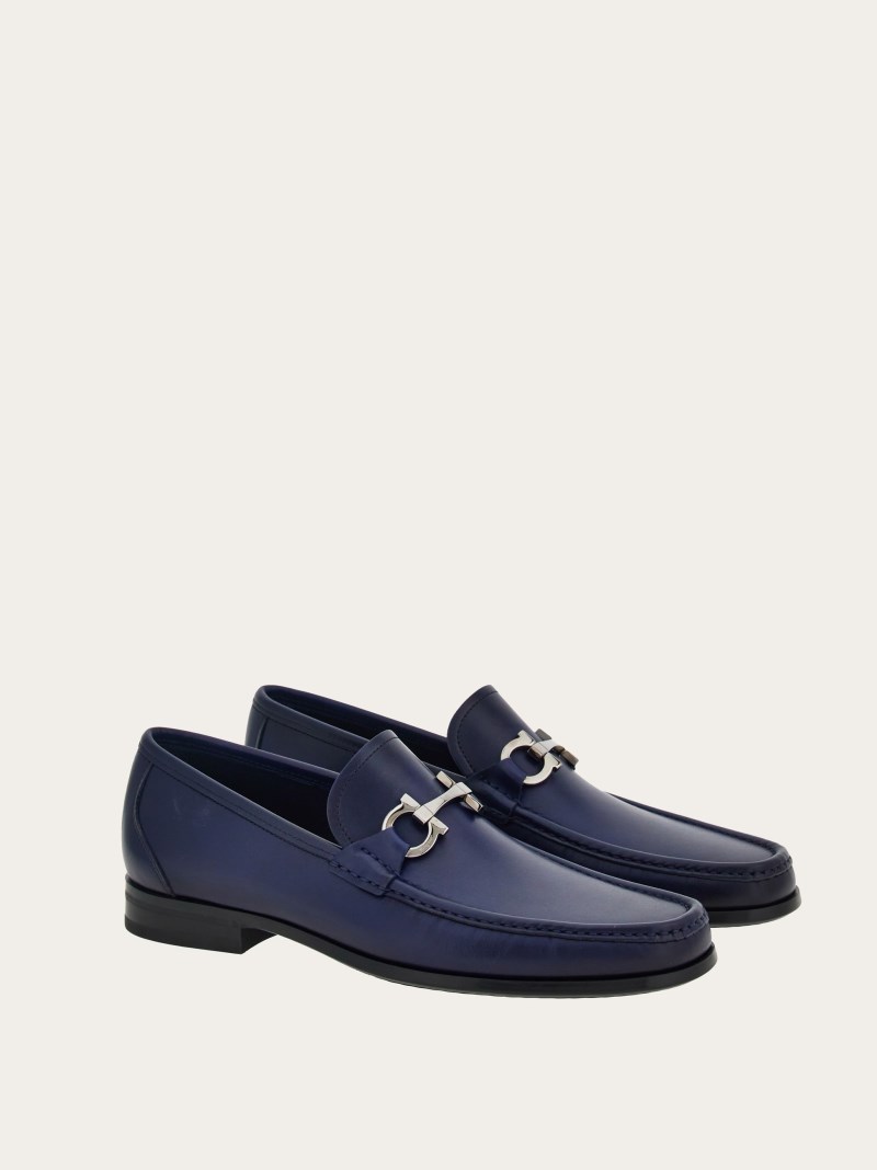 Ferragamo | Men's Moccasin With Gancini Ornament - Midnight Blue