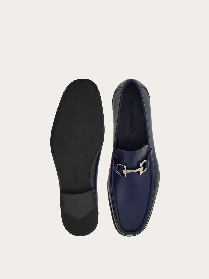 Ferragamo | Men's Moccasin With Gancini Ornament - Midnight Blue