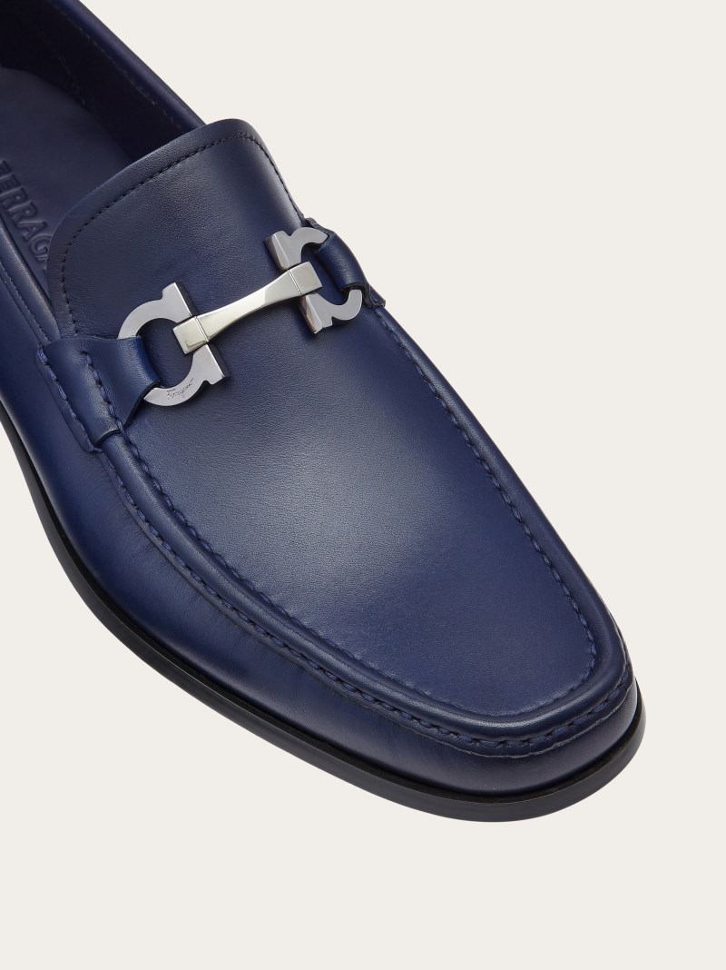 Ferragamo | Men's Moccasin With Gancini Ornament - Midnight Blue