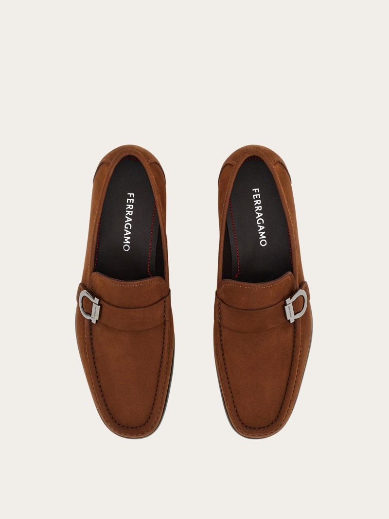 Ferragamo | Men's Moccasin With Gancini Ornament - Brown