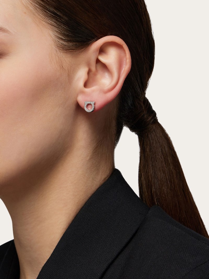 Ferragamo | Women's Gancini Crystals Earrings - Palladium (S)
